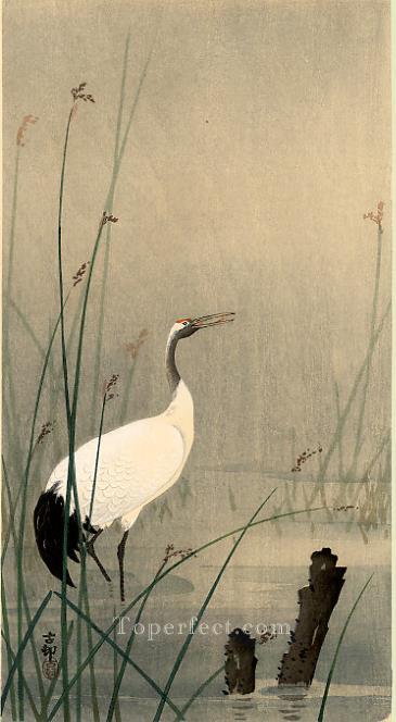 crane in small water Ohara Koson birds Oil Paintings